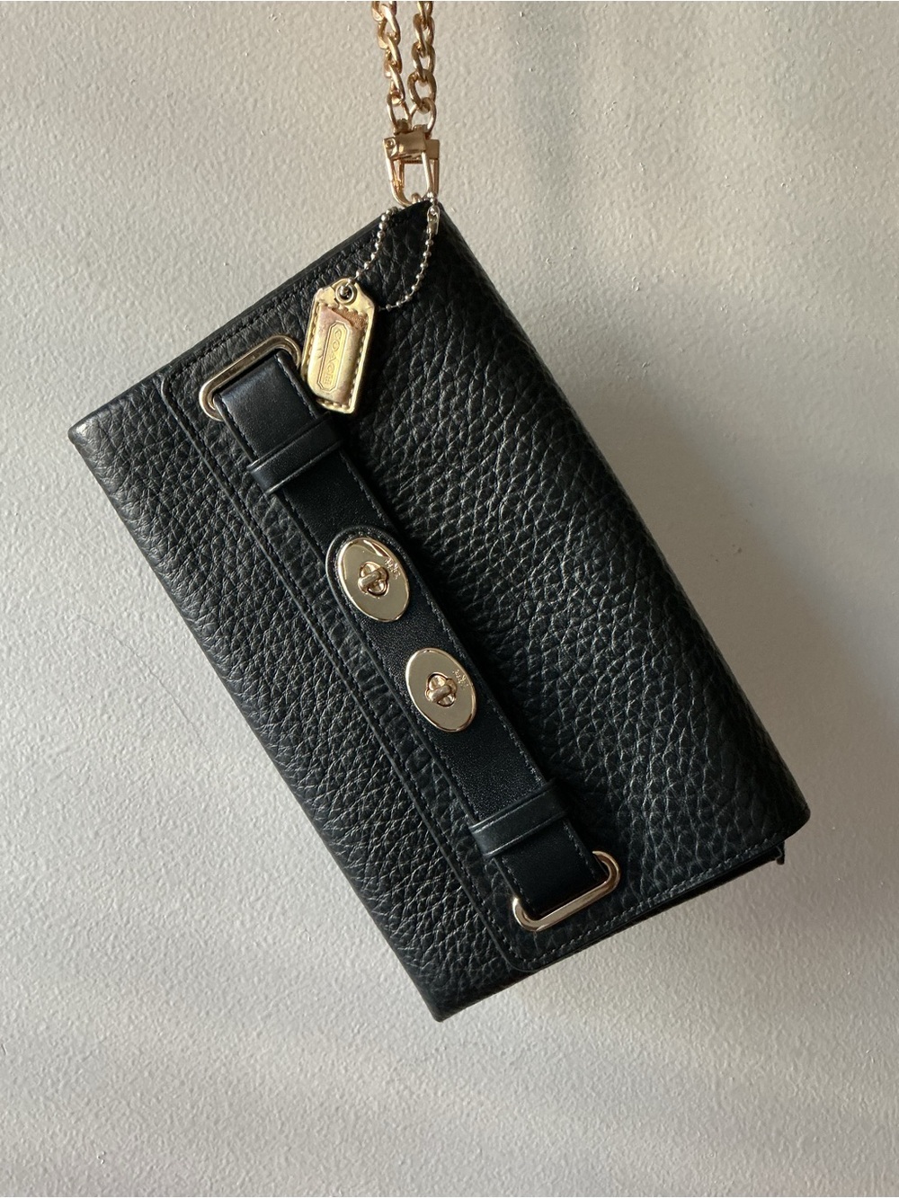 Coach Blake Brown Pebbled Leather Wristlet with Gold Hardware